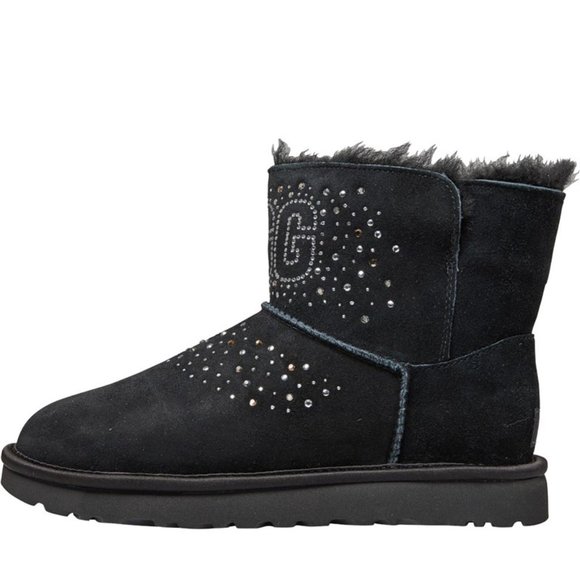 UGG Womens Classic Bling Mini Boots Black - Picture 2 of 5